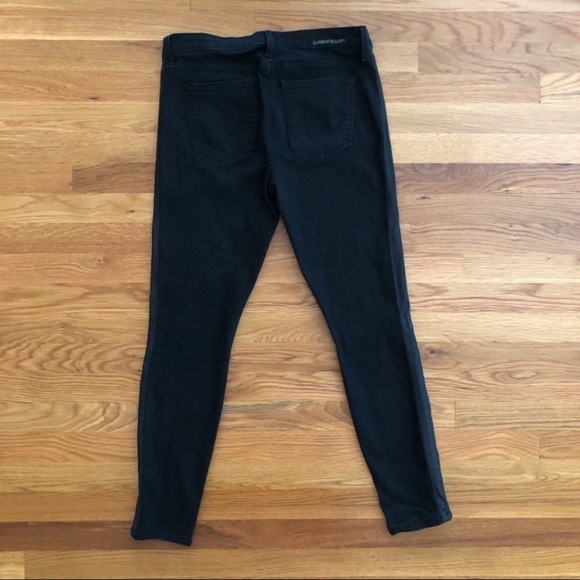 Current/Elliott Lambskin Leather Striped Cropped Matte Black High Waist Jeans - Picture 4 of 8